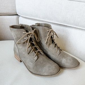 Neutral Faux Leather Lace-up Boots